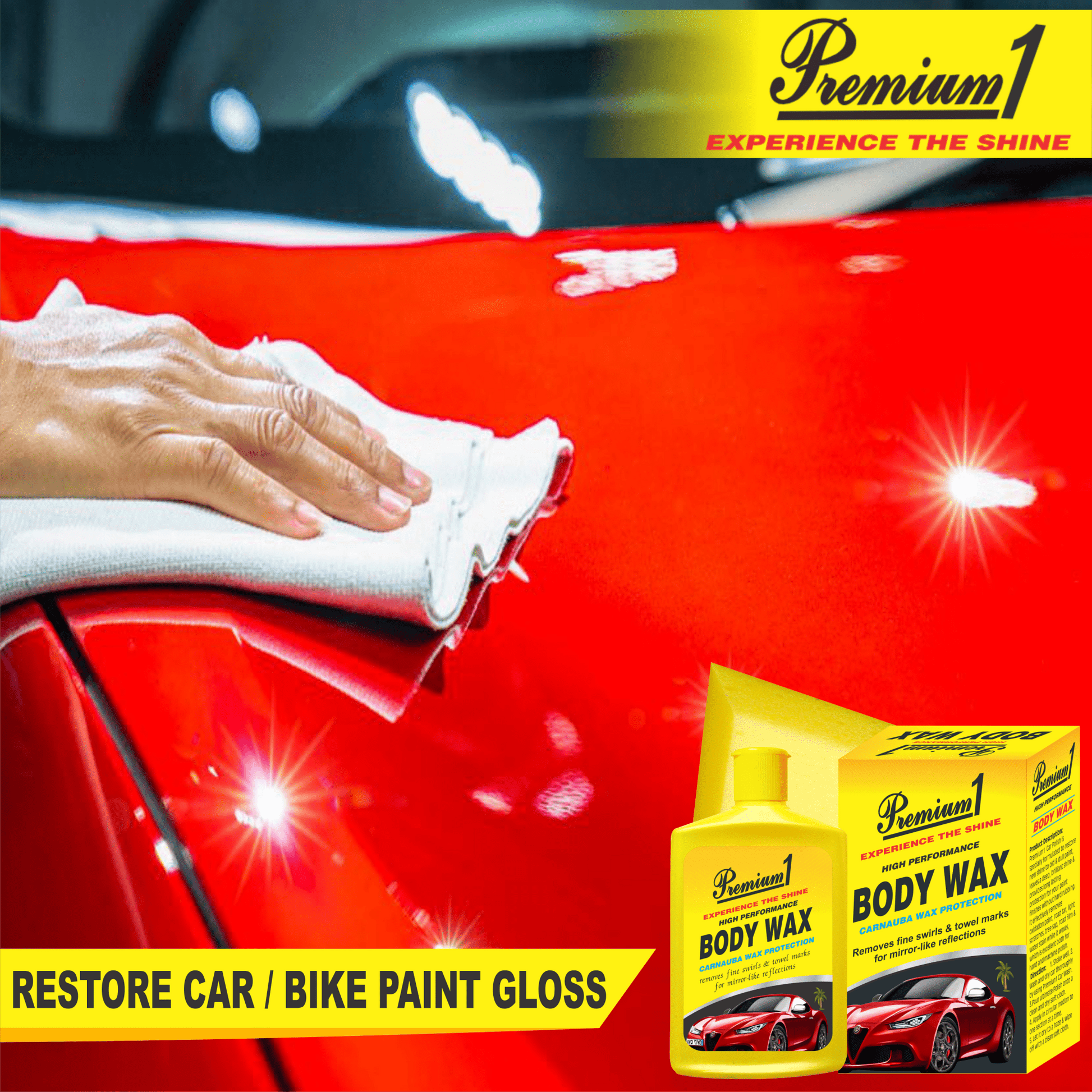 Protectant(150ml)+Body wax(150ml)+ Carpet & upholstery(500ml)+Dry wash(500ml)+ Wiper fluid(60ml)+ Scratch Remover(200ml) - Premium1